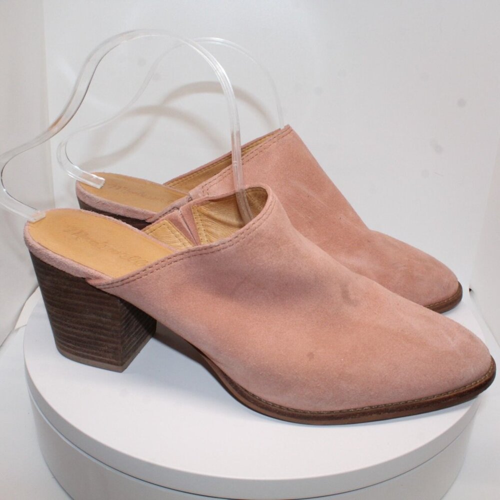 Madewell The Harper 9.5M Pink Closed Toe Block Heeled Suede Slide Mule k4920 - Picture 8 of 14